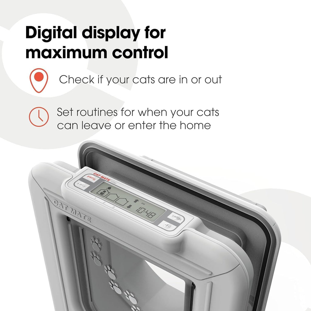 Elite Microchip Cat Flap with Digital Timer & LCD Display Bundle, Includes Pet Door (355) & Elite Wall Liner (308)