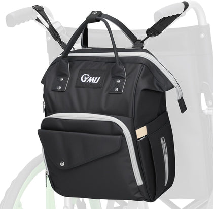 Wheelchair Bag to Hang on Back, Wheelchair Backpack Storage Bag for Adults Seniors, Equipped Cup Holder, Insulation