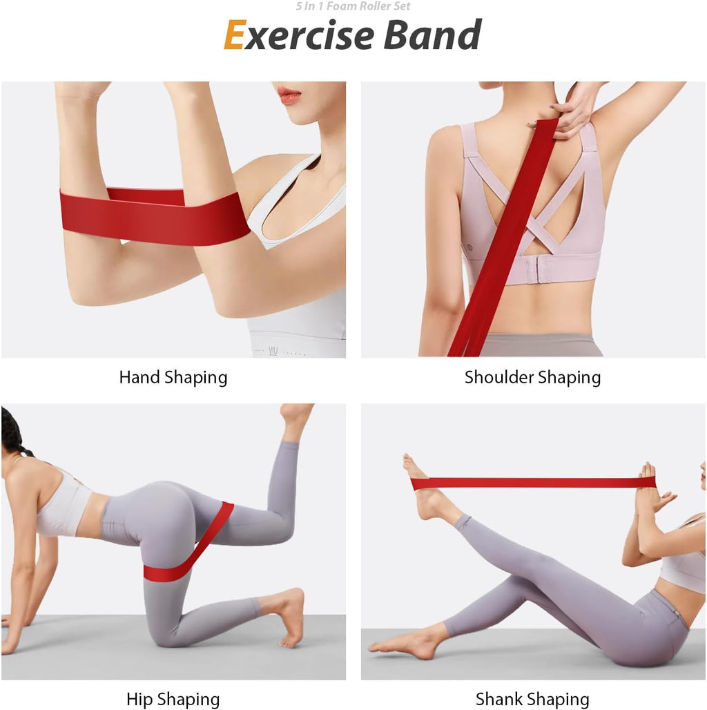 5 in1 Foam Roller Set, Trigger Point Foam Roller Deep Tissue | Massage Roller Stick, Massage Ball, Resistance Band