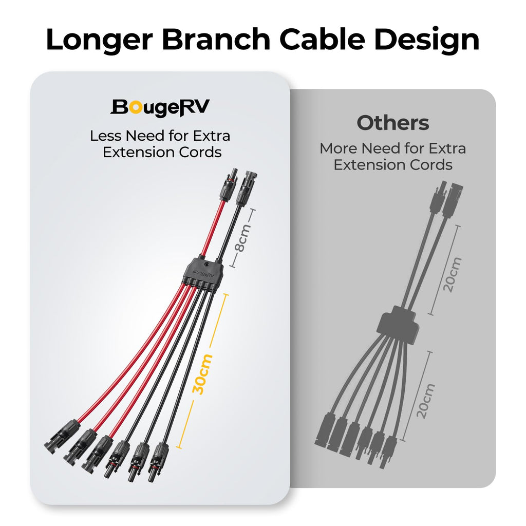 BougeRV Solar Parallel Connectors, 2 to 6 Y Branch 10AWG Cable