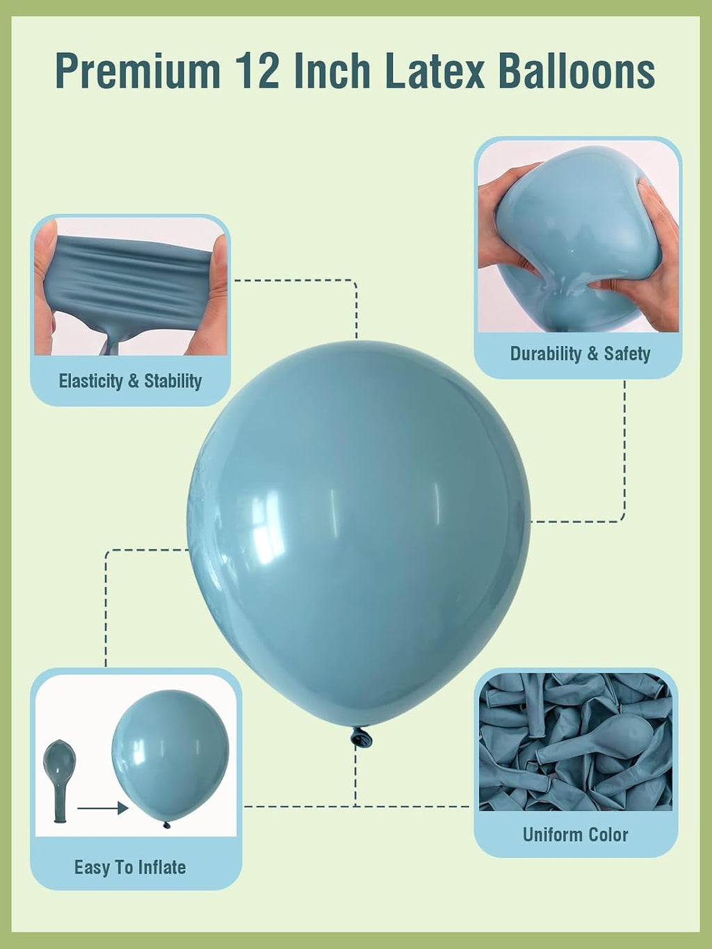Dusty Blue Sage Green Balloon Arch Kit 120pcs Thick Latex Sand White Fog Blue Balloons Different Sizes 18 12 10 5