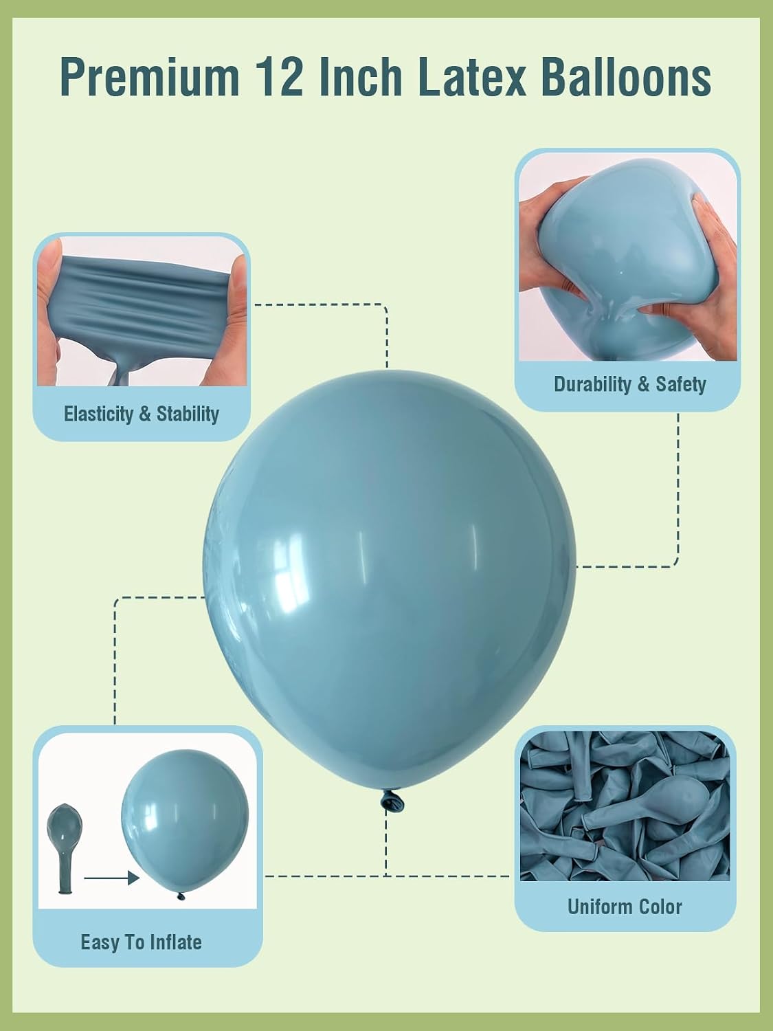 Dusty Blue Sage Green Balloon Arch Kit 120pcs Thick Latex Sand White Fog Blue Balloons Different Sizes 18 12 10 5