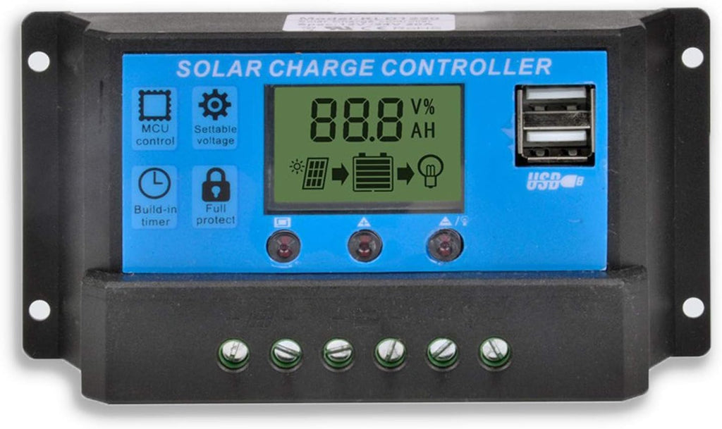 20A Solar Charge Controller, Solar Panel Charge Controller Intelligent Regulator with Dual USB Port 12V/24V,PWM Auto