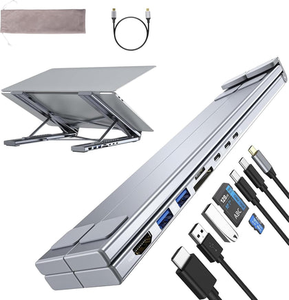 Laptop Stand with Docking Station, 8 in 1 USB C Hub HDMI Portable Laptop Stand for Desk with USB Ports, Multiport