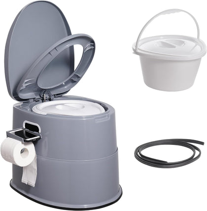 RV Toilet for Camping, Portable Toilet with 1.3 Gal Detachable Inner Bucket & Removable Paper Holder, Commode with