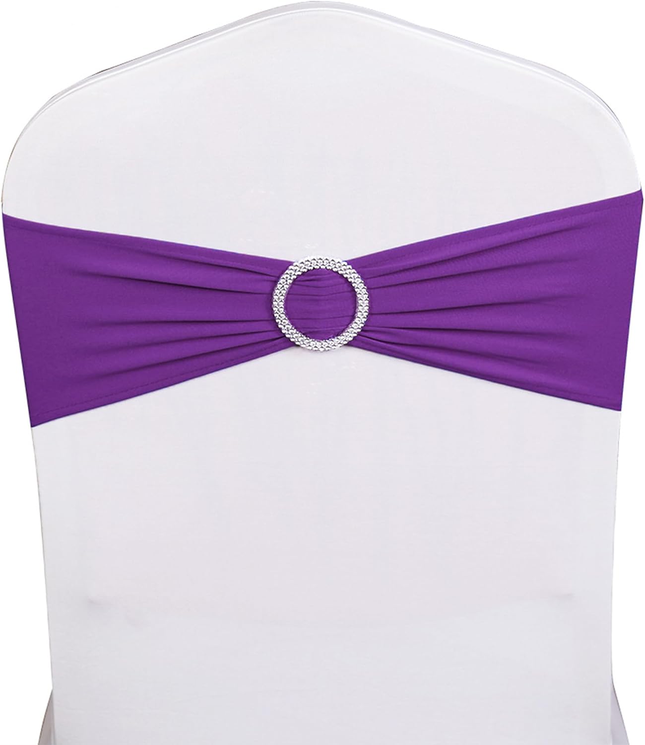 Spandex Purple Chair Sashes 100 Pack Wedding Chair Bows Bands with Buckles
