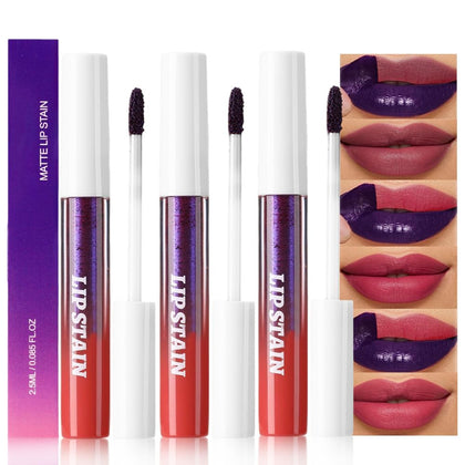 3Pcs Peel Off Lip Stain Tints, Maroon Mauve Red Matte Liquid Lipstick Lip Stain Long Lasting Waterproof for Women