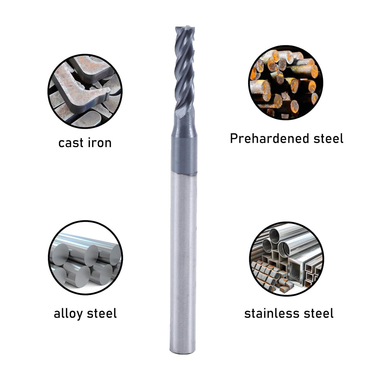 3/32" 4-Flute Square End Mill AlTiN Coated Carbide, 5Pcs