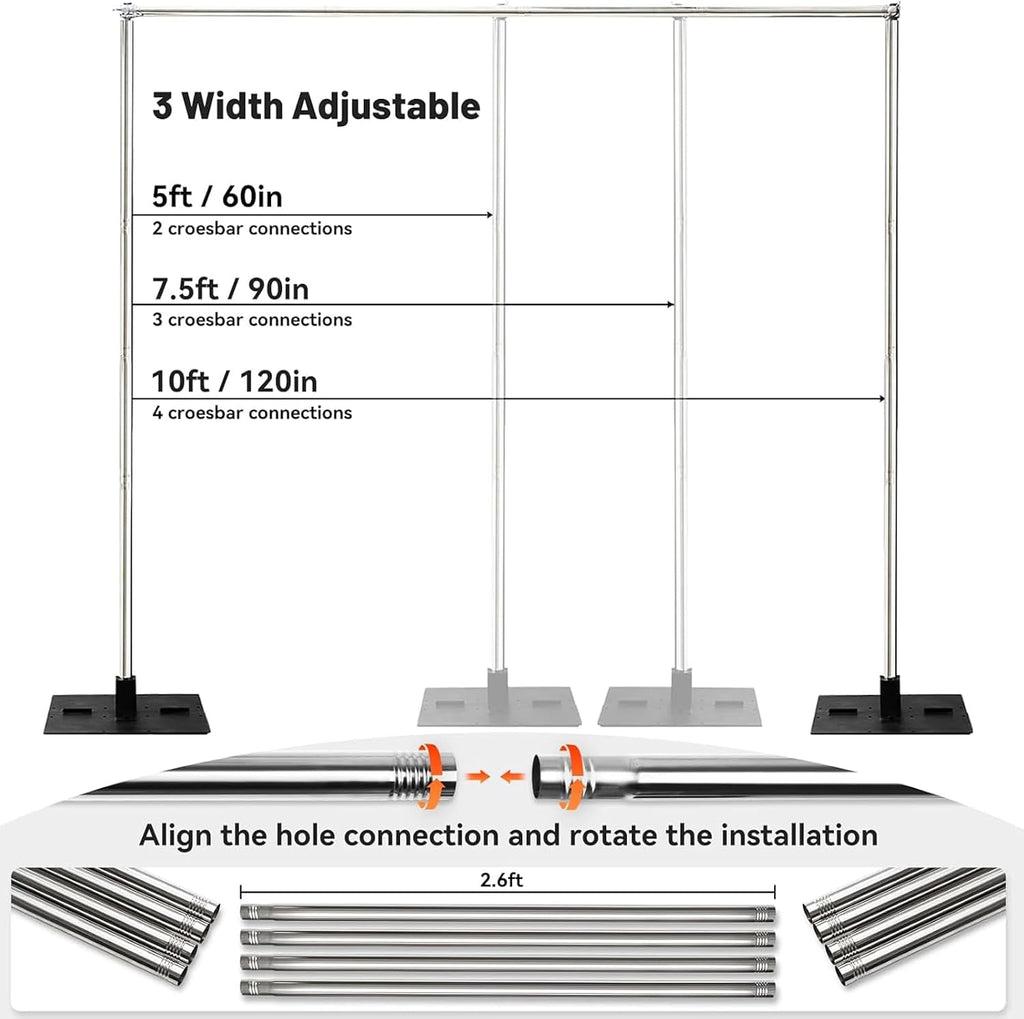 Heavy Duty Pipe and Drape Frame Kit 10x10ft Adjustable Height/Width Photography Background Support Poles All-Metal