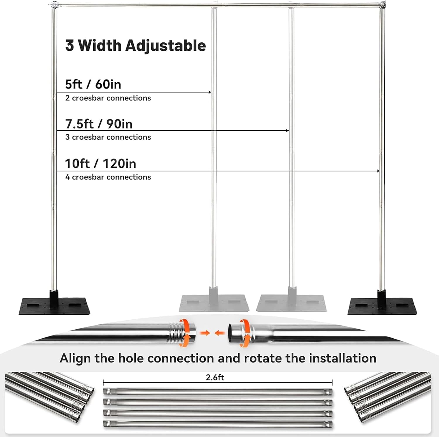 Heavy Duty Pipe and Drape Frame Kit 10x10ft Adjustable Height/Width Photography Background Support Poles All-Metal