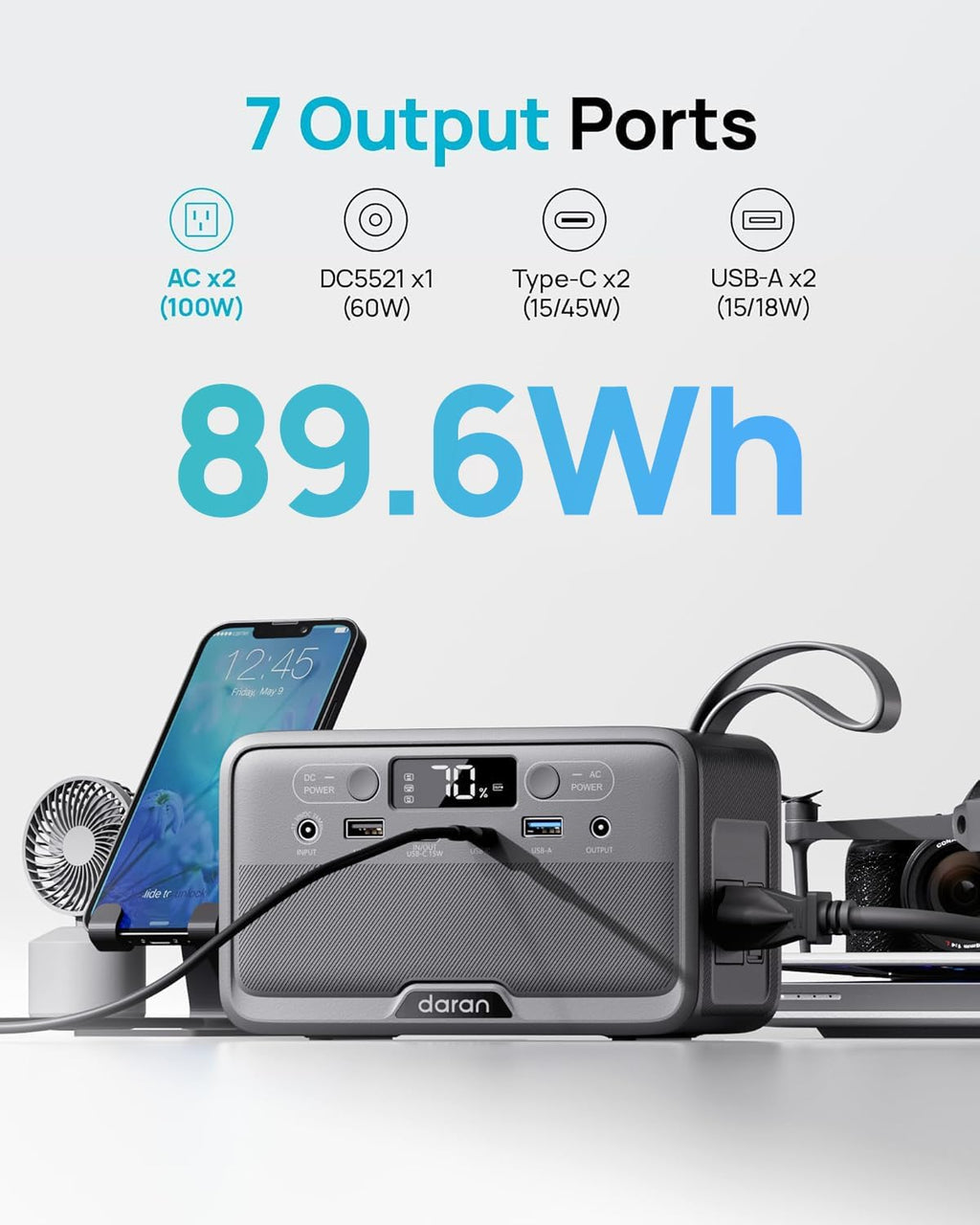 Portable Power Station 89.6Wh LiFePO4 Battery 100W(200W Peak) Solar Power Bank, Portable Charger Small Generator with