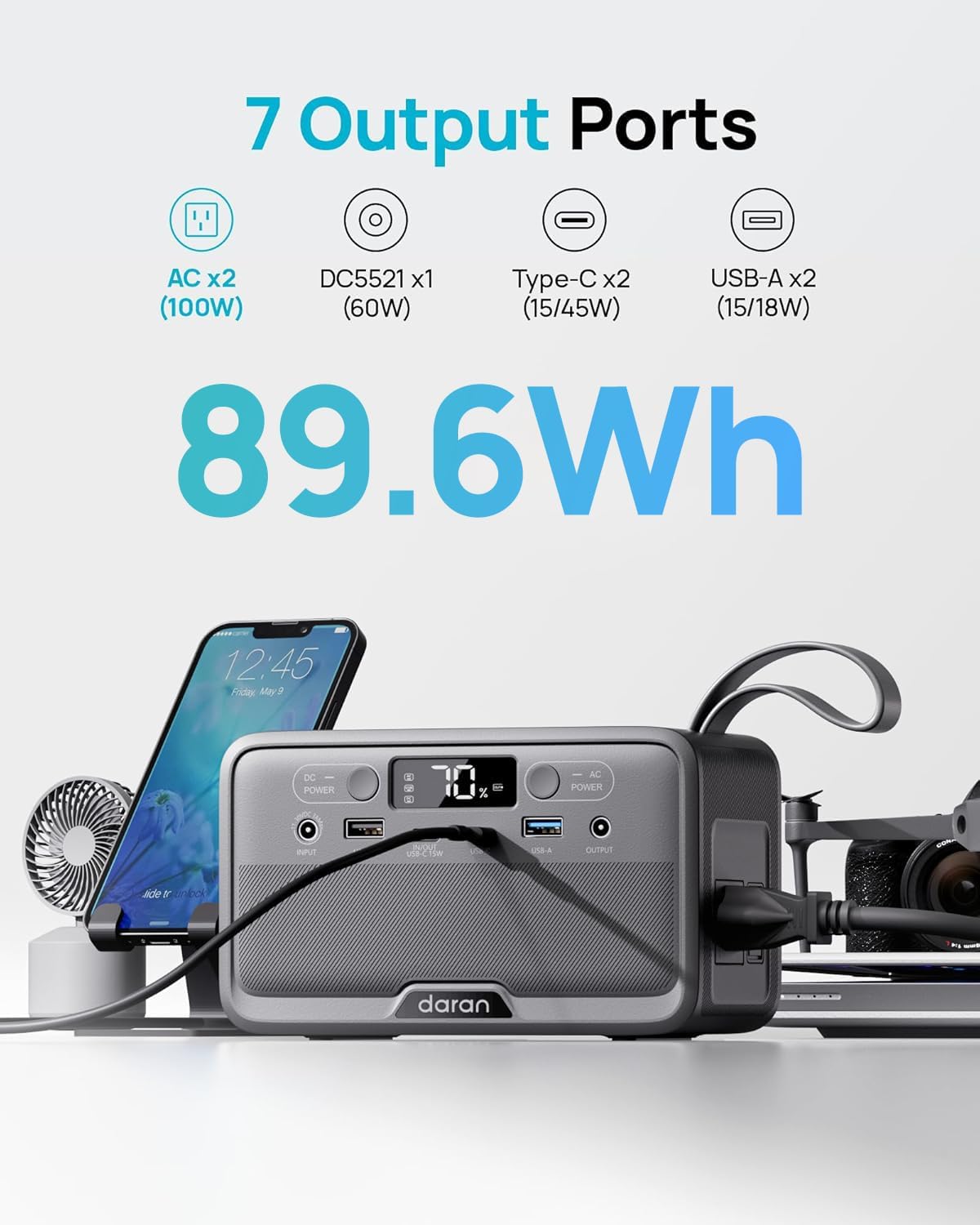 Portable Power Station 89.6Wh LiFePO4 Battery 100W(200W Peak) Solar Power Bank, Portable Charger Small Generator with
