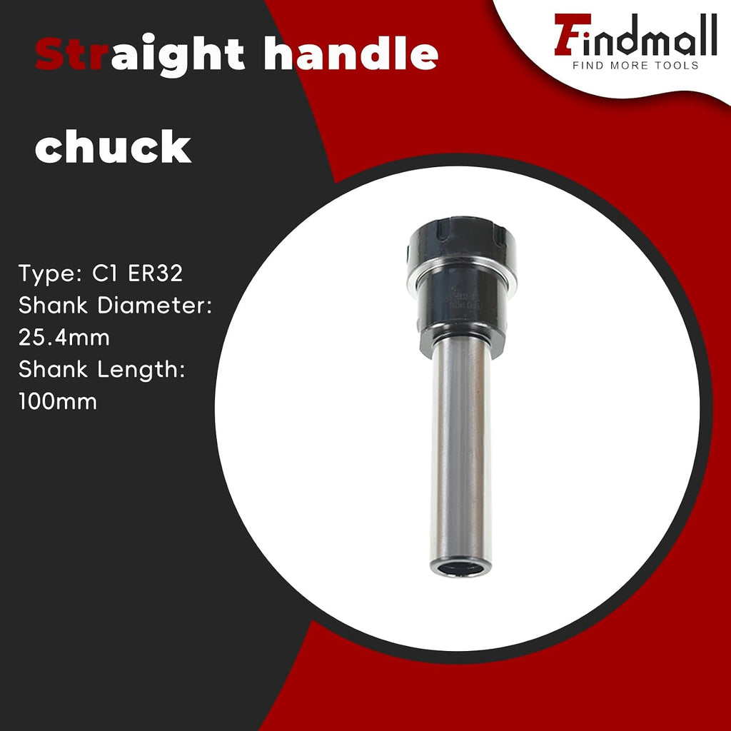 findmall C1-ER32-100L Straight Shank 25.4mm Collet Chuck Holder