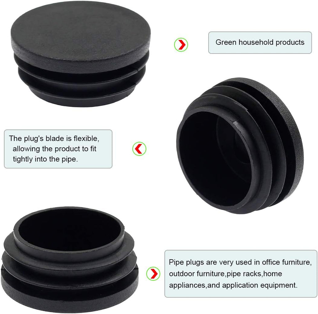 24PCS 45mm (1 3/4 Inch) Round Black Plastic Plug End Cap