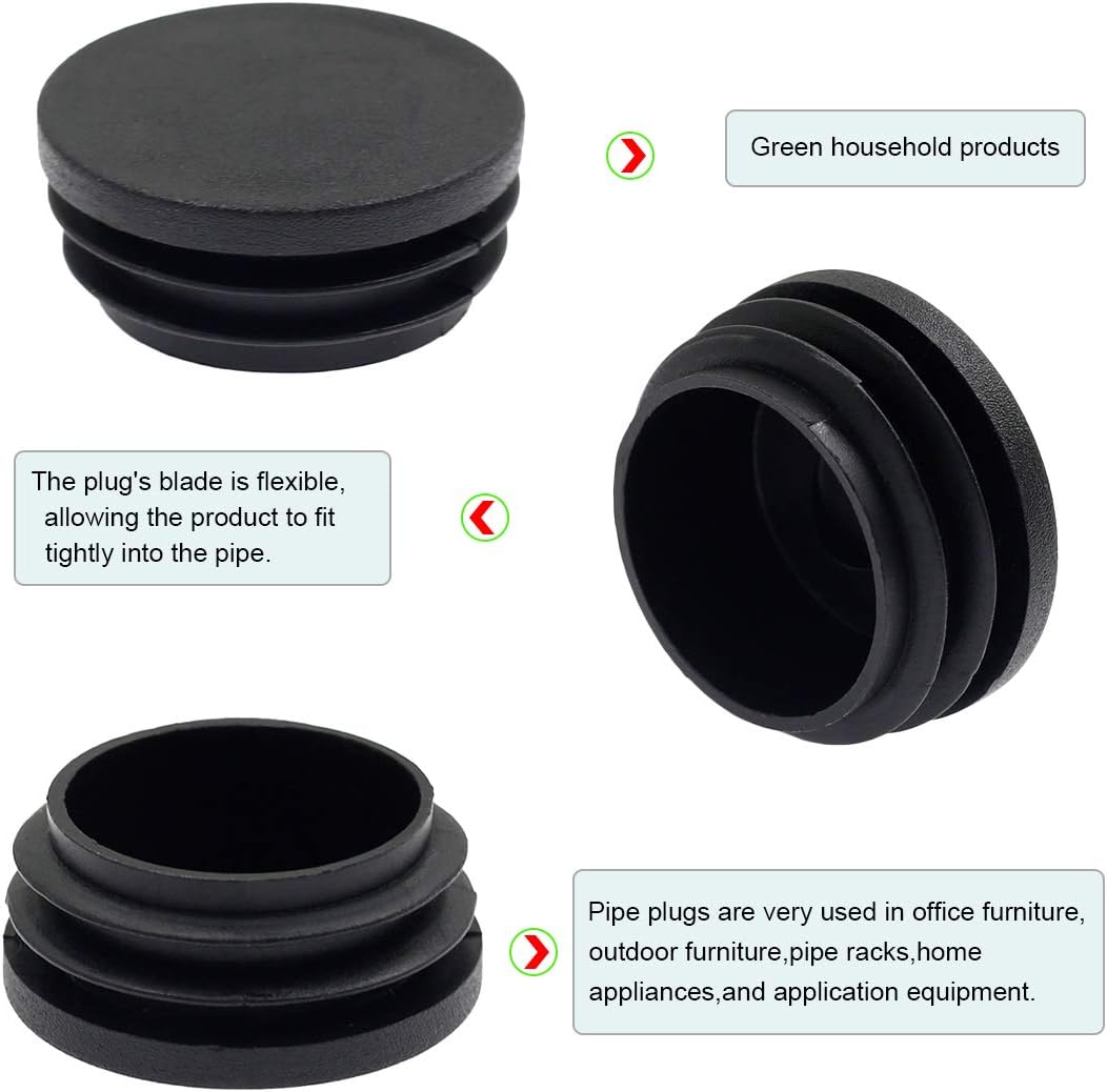 24PCS 45mm (1 3/4 Inch) Round Black Plastic Plug End Cap