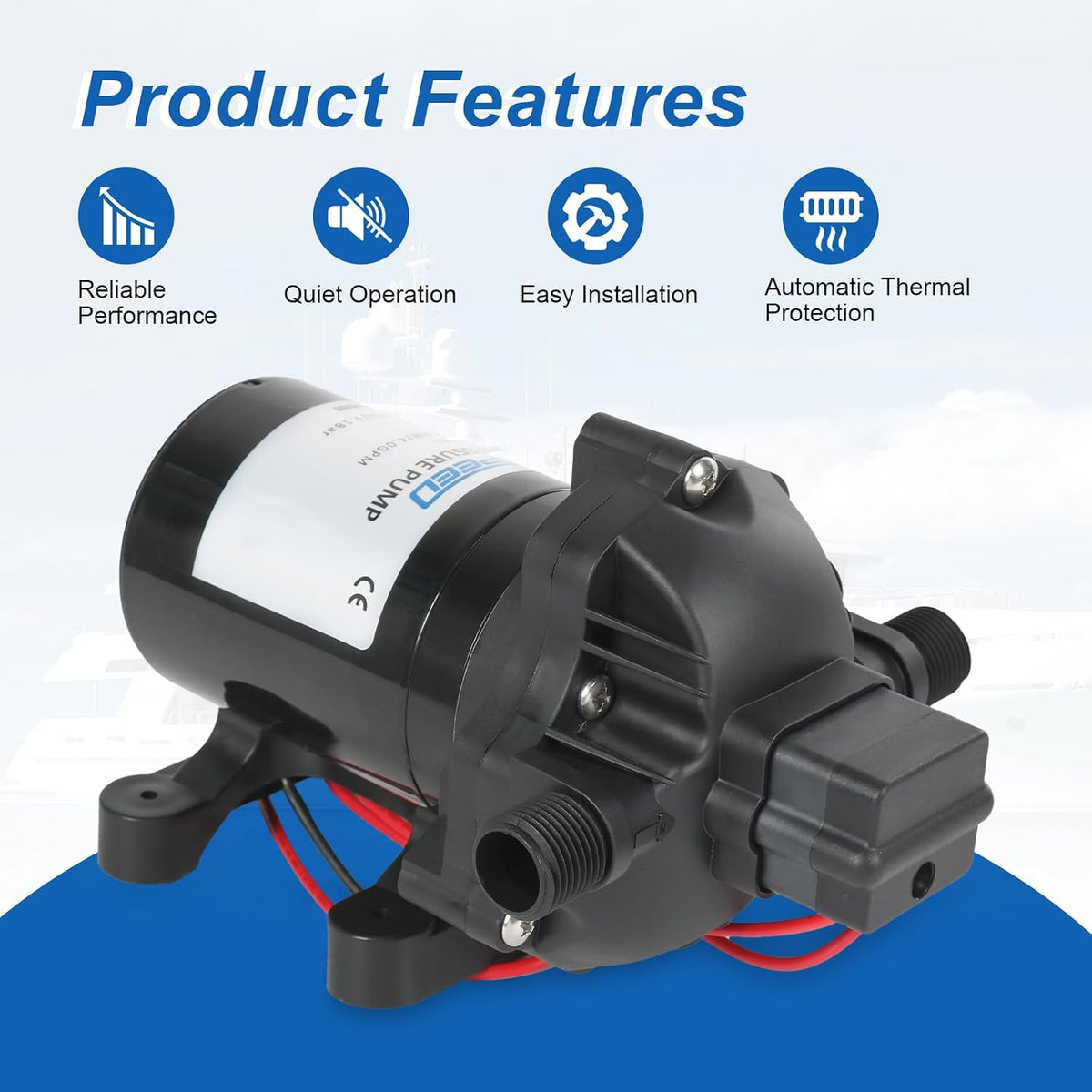 RV Water Pump, 12V DC 4.0 GPM 45 PSI, Self-Priming Diaphragm Pressure Pump