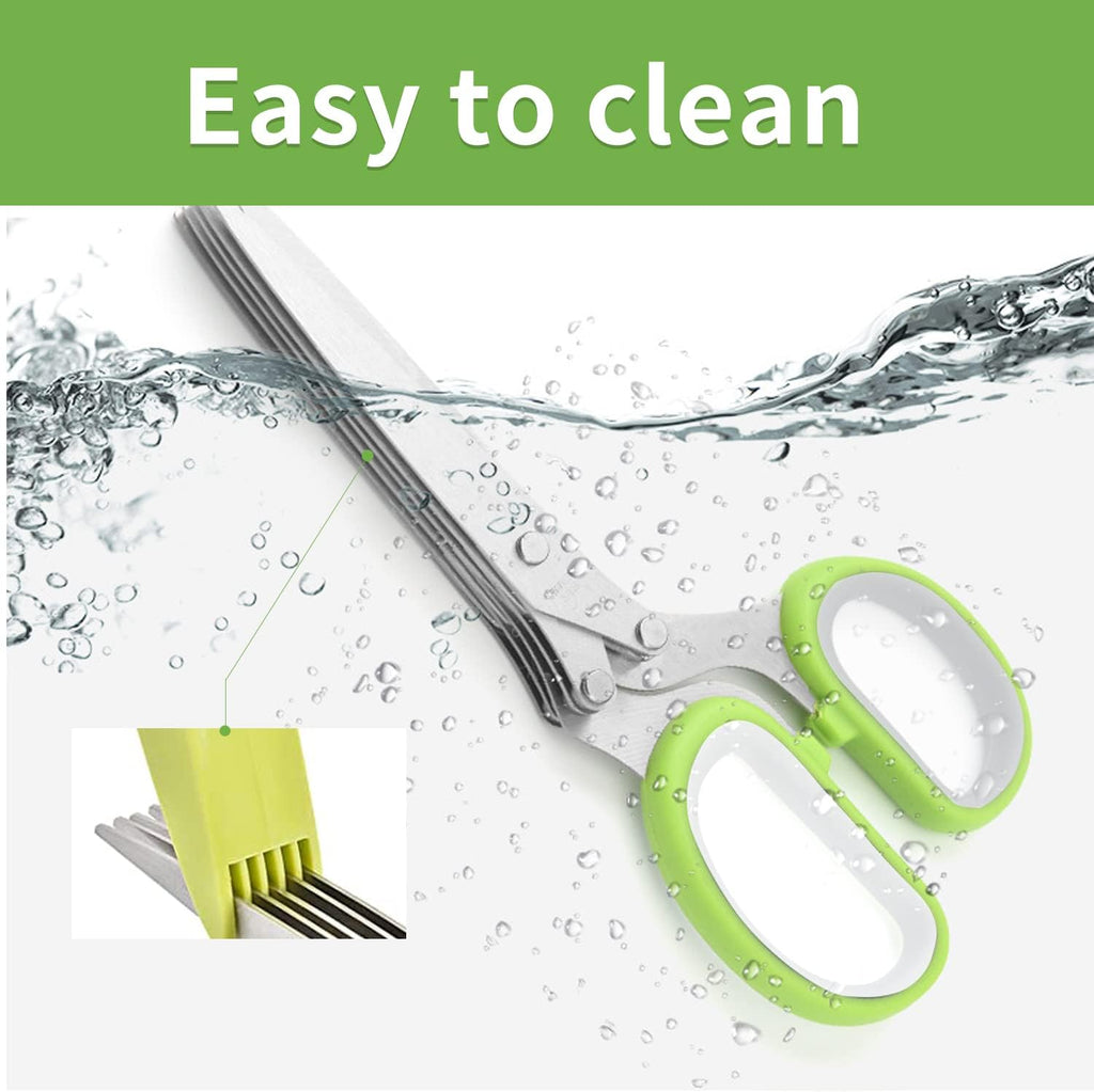 Herb Scissors Set,Multipurpose 5 Blade Kitchen Herb Cutter with Safety Cover and Cleaning Comb for Cutting Shredded