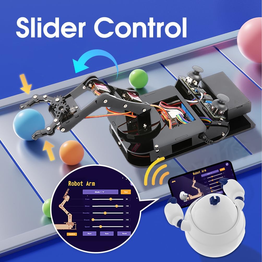 4 DOF ESP32 Robotic Arm Kit for Kids 8-12, Robotics Kit App Remote Control Robot Toys Compatible with Arduino, STEM