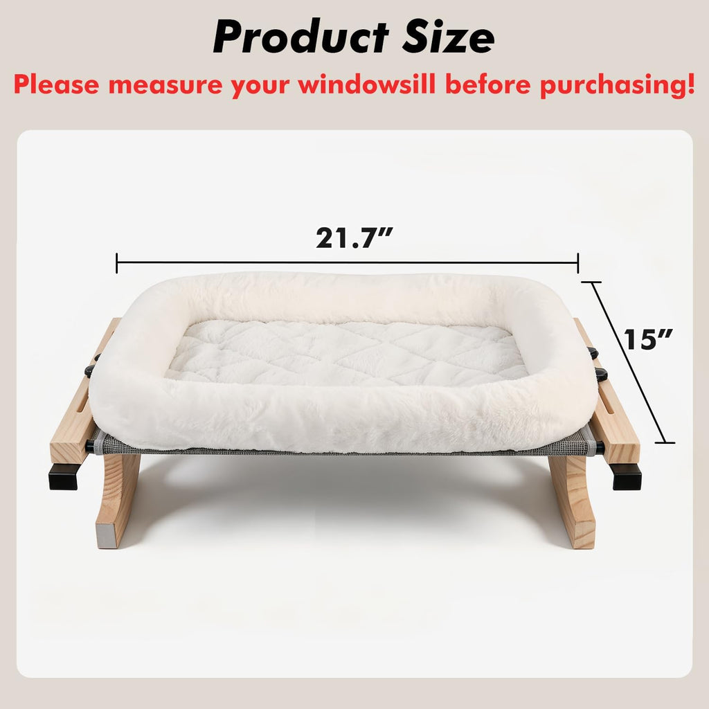 Cat Sill Window Perch Sturdy Hammock Window Seat with Cushion Bed Cover, Wood & Metal Frame for Large Cats, Easy to