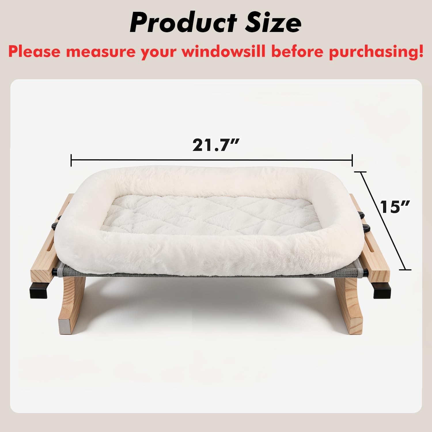Cat Sill Window Perch Sturdy Hammock Window Seat with Cushion Bed Cover, Wood & Metal Frame for Large Cats, Easy to