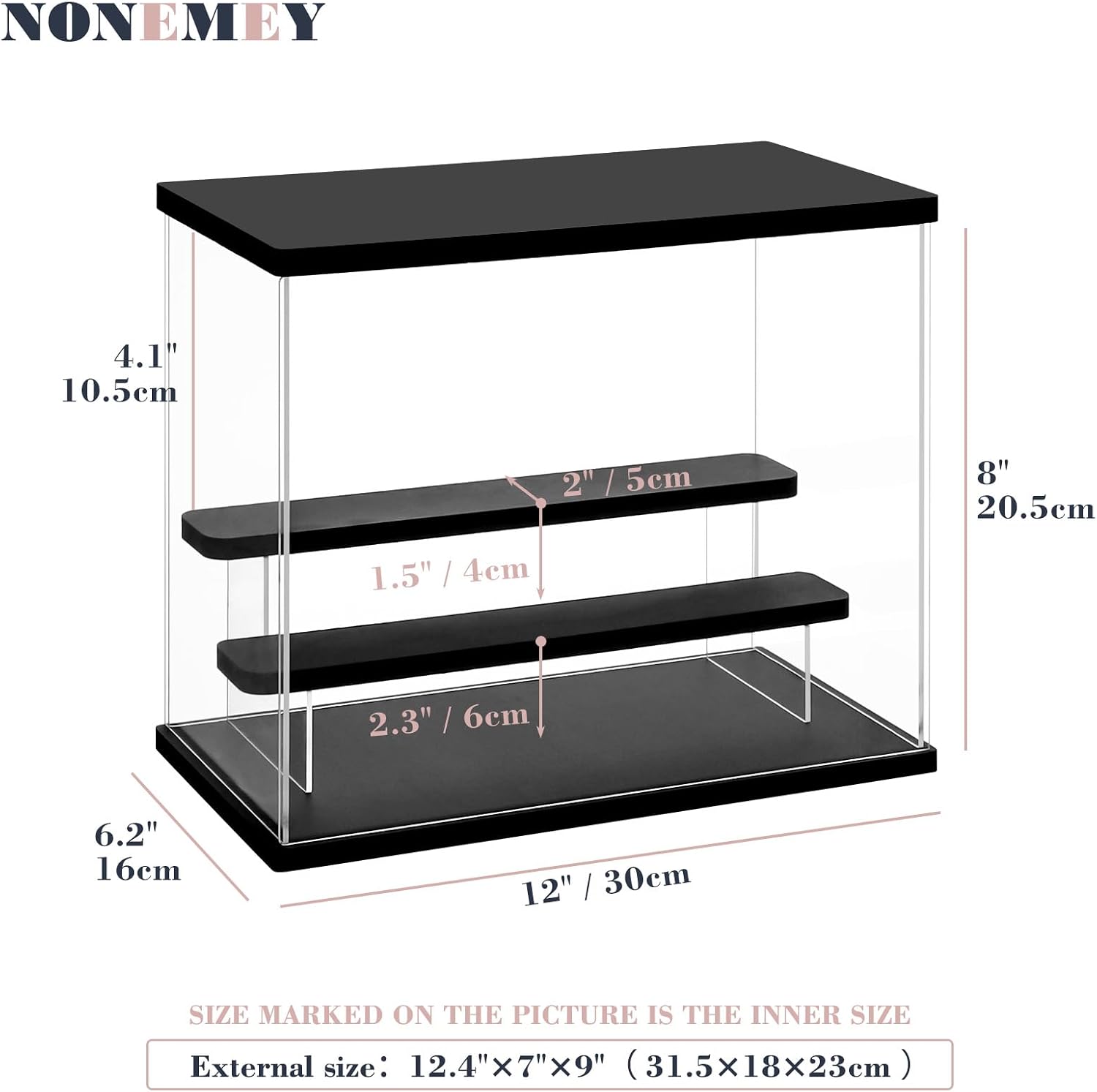 Acrylic Display Case with Light, Upgraded 3 Color Light & Adjustable Brightness Showcase ,3 Tier Dustproof Clear Toy