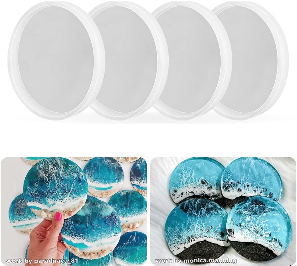 4 Pack 4 inches Thick Round Coaster Molds, Coaster Silicone Molds for Resin Casting, Geode Agate Silicone Coaster