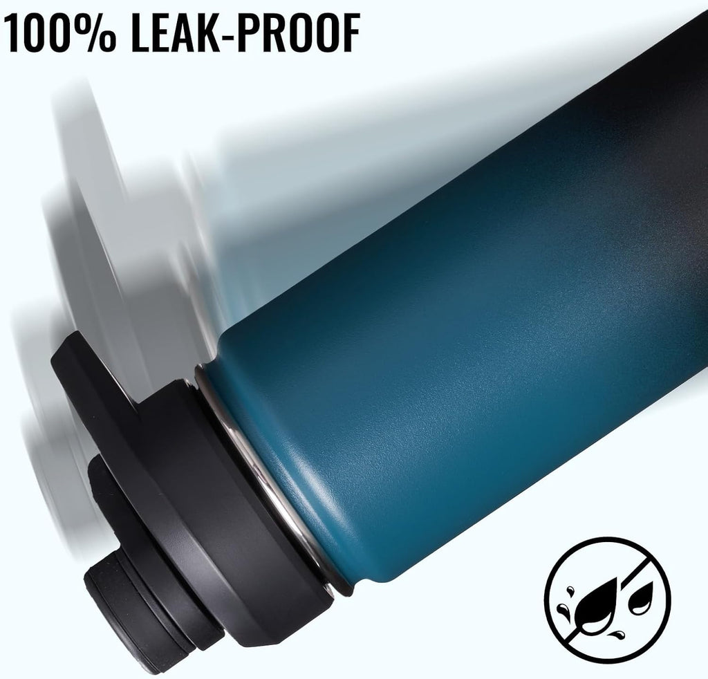 Insulated Water Bottle with Handle, 304 Stainless Steel Water Bottles with Wide Mouth, Double Wall Vacuum Sports