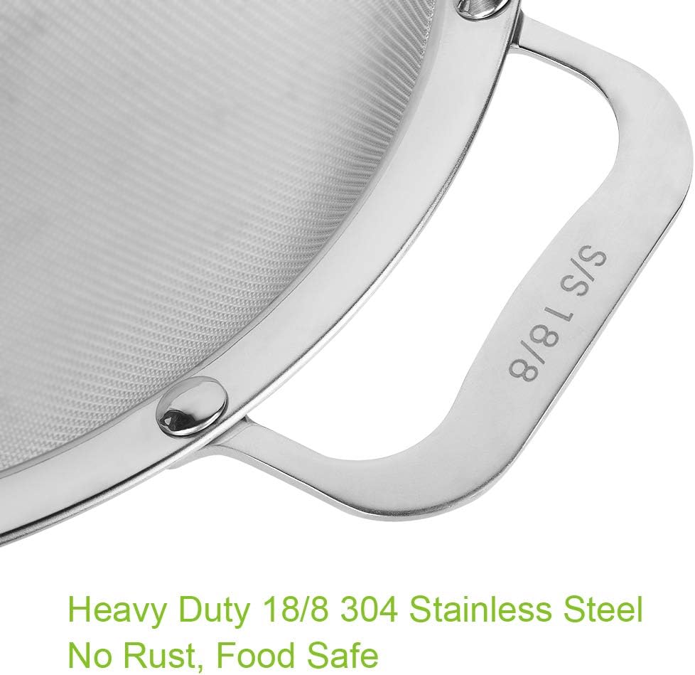 9" Large Fine Mesh Strainer, Stainless Steel 18/8 Extra Fine Mesh Quinoa Sieve, with Solid Sturdy Handle, Flour Filter with Wider Hook