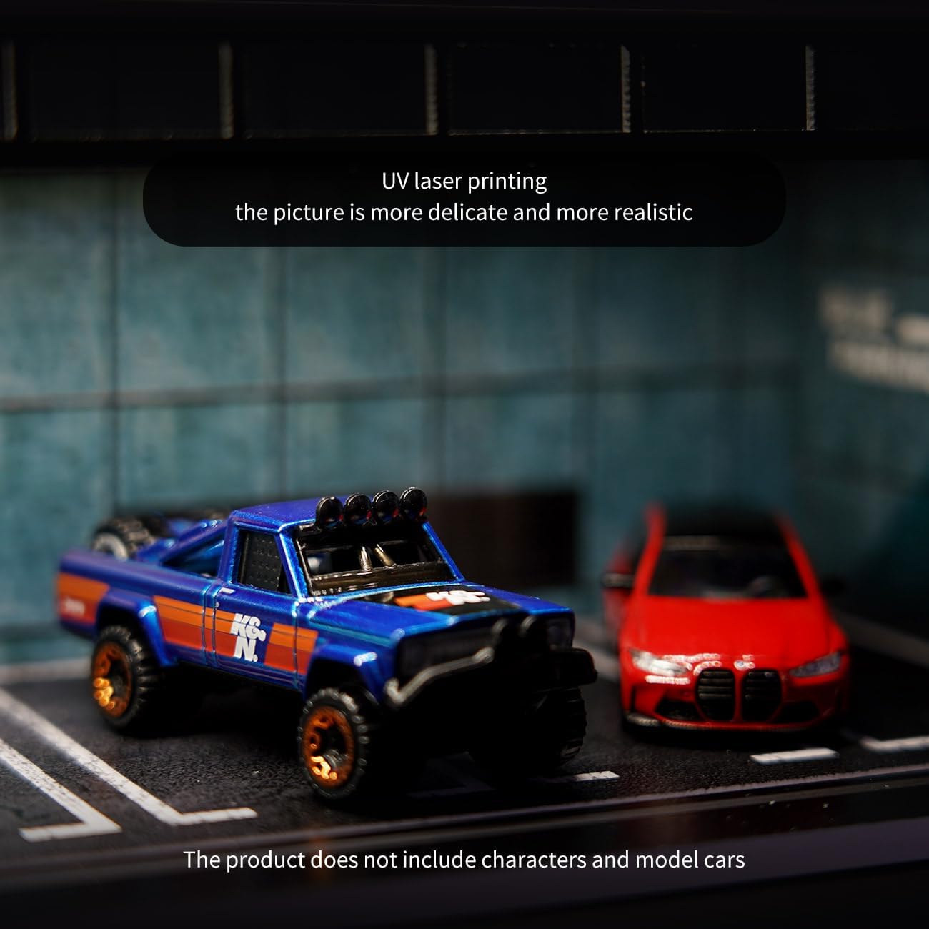 1/64 Diorama Display Case with LED Lights, Model Car Display and Storage, Compatible with Hot-Wheels Match-Box Mini