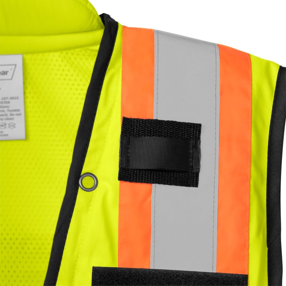 1278FR-L-03-LG ANSI Class 2 Flame Retardant Polyester Surveyor SAFETY Vest with 2" Silver Reflective Tape, Lime, Large
