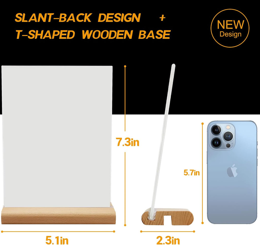 L/T Shape Clear Acrylic Sign Holder with Wood Base | Sign Holder for Office School Restaurant ,Table Menu Display