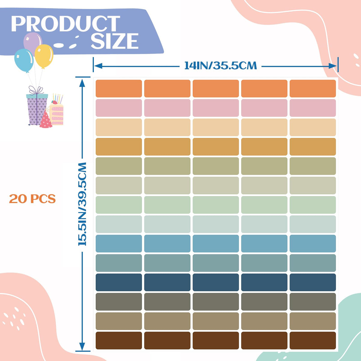20 Sheets Color Coding Labels, Retro Color, 0.98 x 2.64 Inch