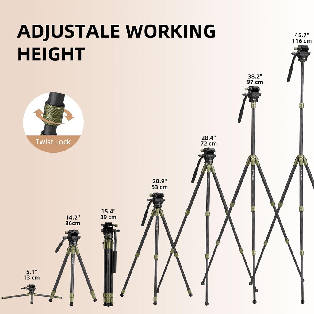 CH10L Carbon Fiber Mini Tripod, 28" with S1 Fluid Head Travel Stand | Compact Desktop Stand