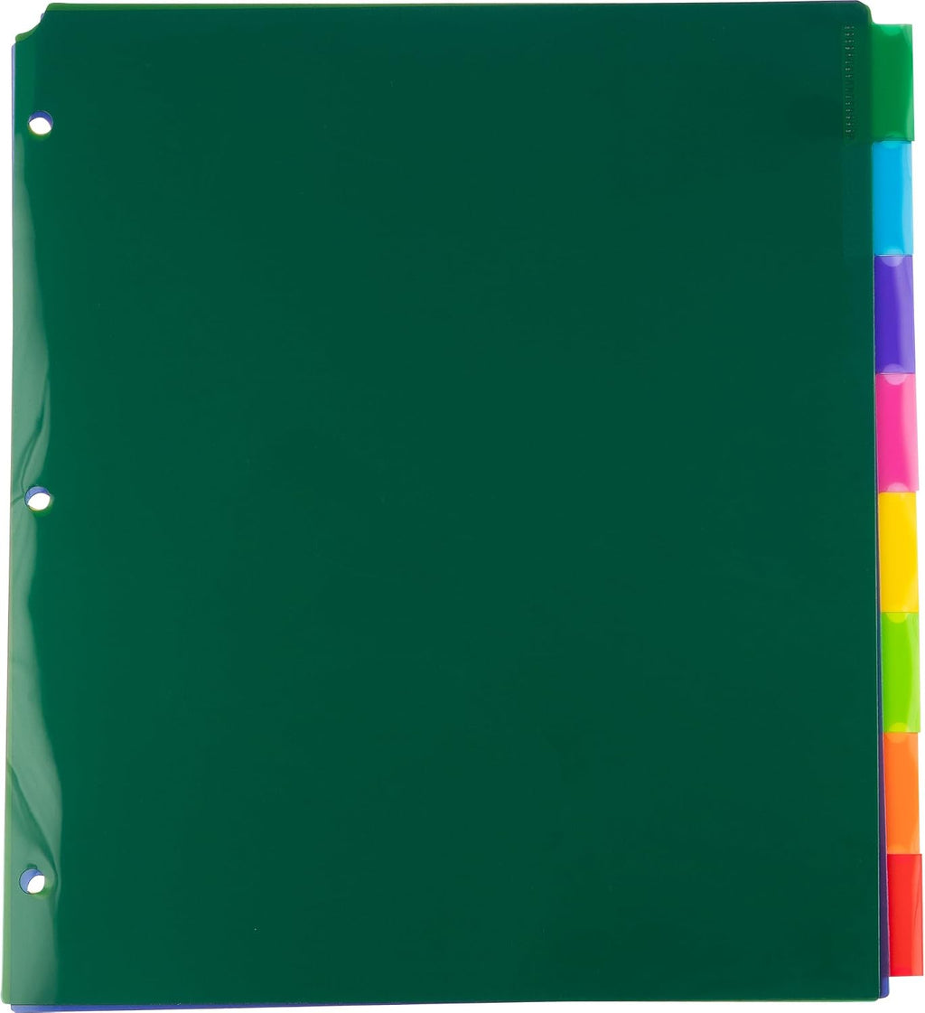 Plastic Index Tab Dividers - 8-Tab - 9 3/4 x 11 1/2 - Multicolor - 2 Sets of 8 Tabs/Pack