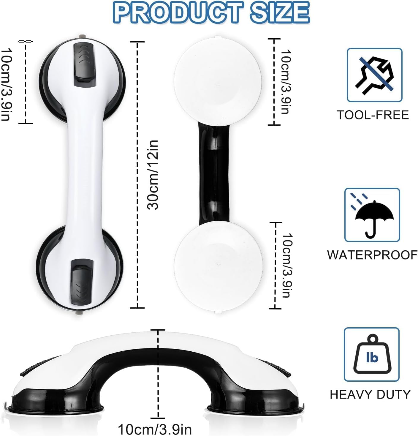 Grab Bars for Bathtubs and Showers, 2 Pack Shower Handle 12 Inch Strong Suction Shower Bar, Safety Bars for Shower