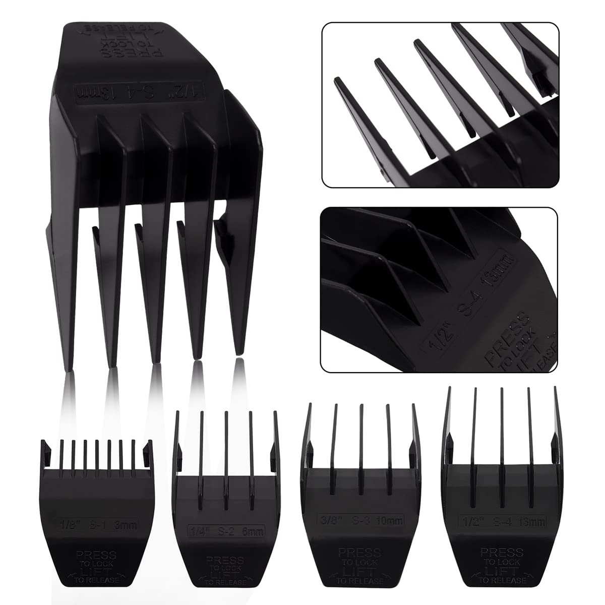 Professional Peanut Clipper Guards for Wahl Peanut – From 1/8 Inch to 1/2 Inch, Fits for Wahl Peanut, Black-4PCS