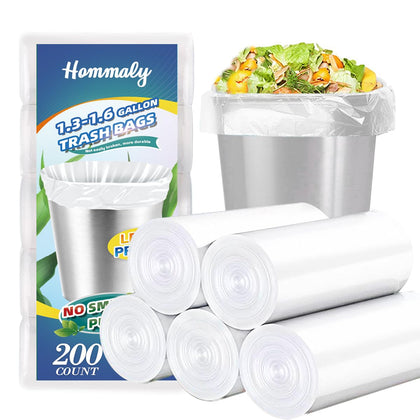 1.5 Gallon 200 pcs Small Clear Trash Bags(Fit1.3-1.6 Gal), Strong 1.3 Gallon 1.6 gallon Garbage Bags,Bathroom Trash