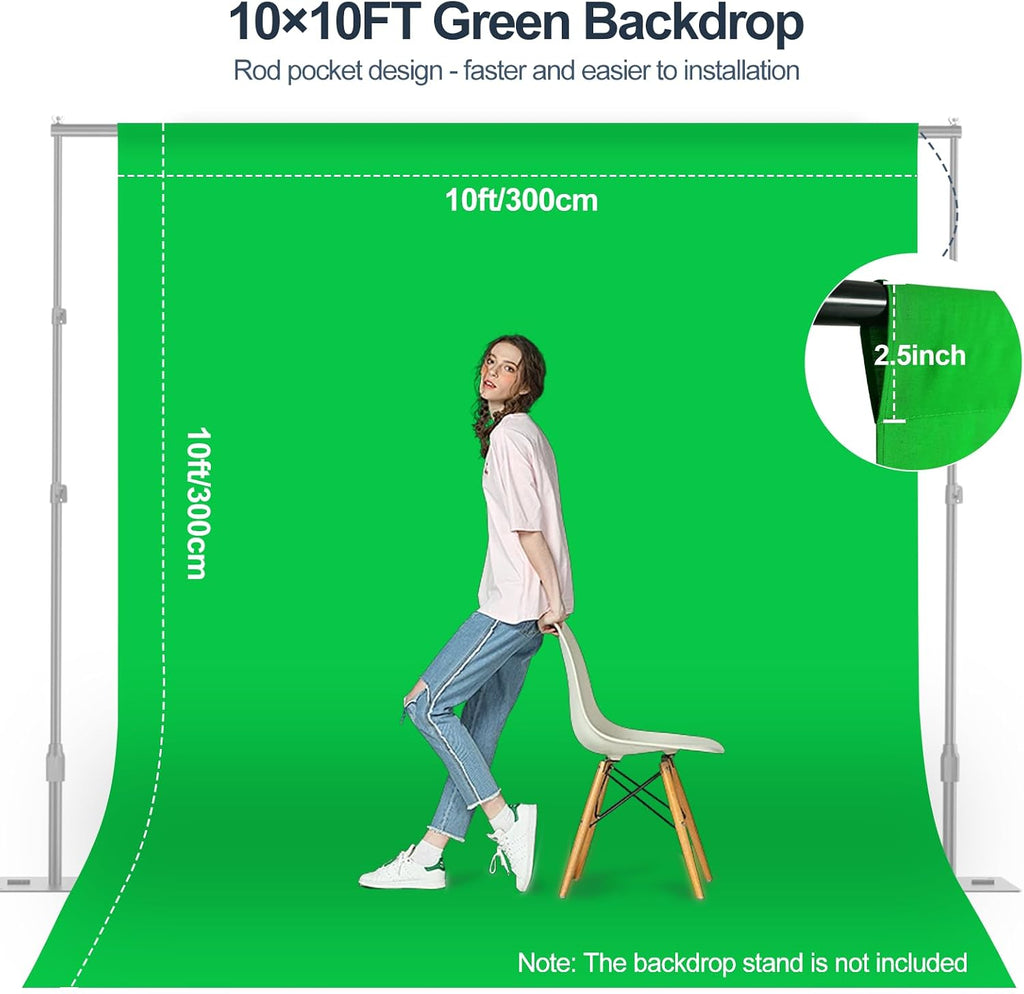 Green Screen Backdrop 10x10ft Greenscreen Background Photography | Polyester, Thicken Premium Fabric Resists