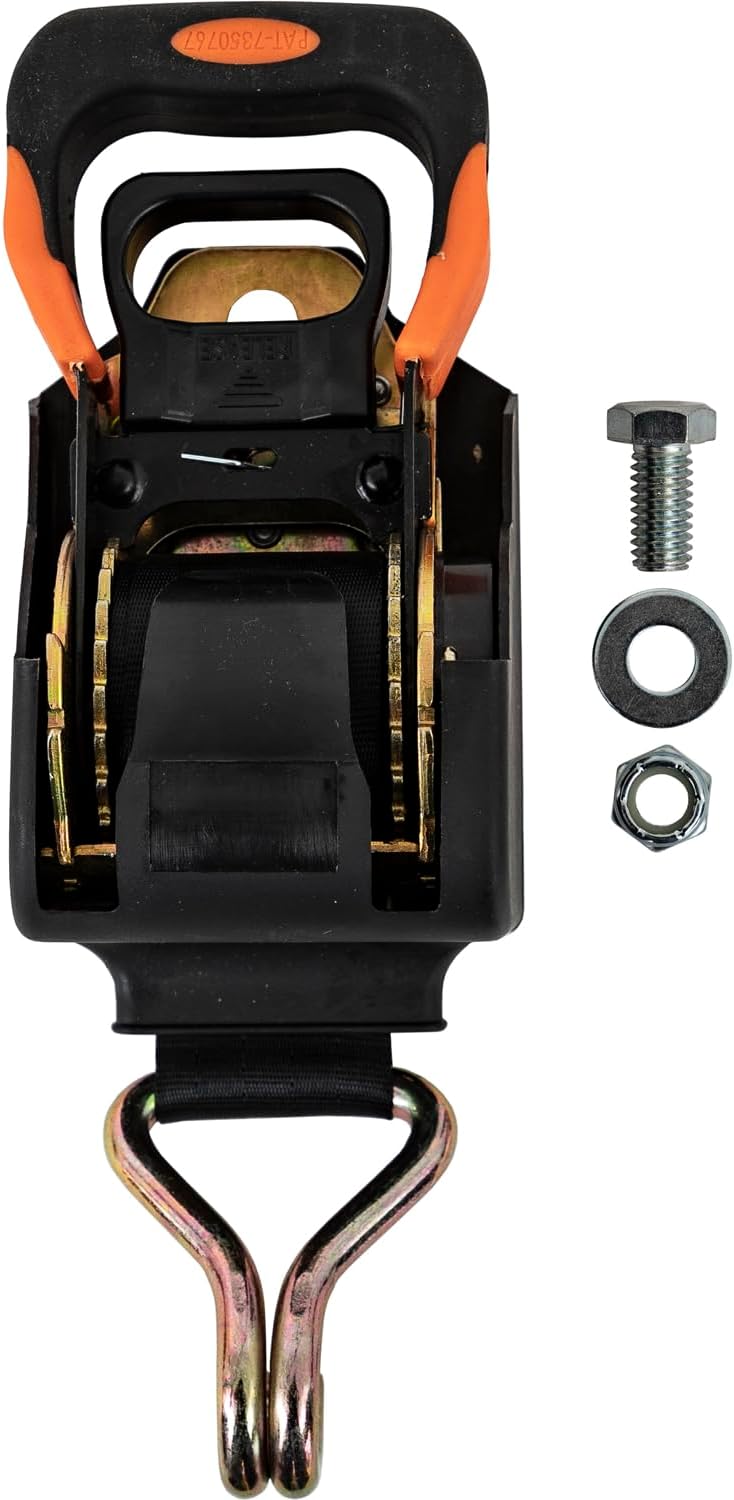 Buyers Products 5483106 Spring Retracting Ratchet Tie Down with Double J Hook, 8 in Retractable Ratchet Straps for