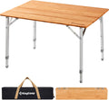 Adjustable Height Folding Table, 4-Fold Bamboo Camping Outdoor Portable RV Camp Table with Carry Bag for Outdoor Car