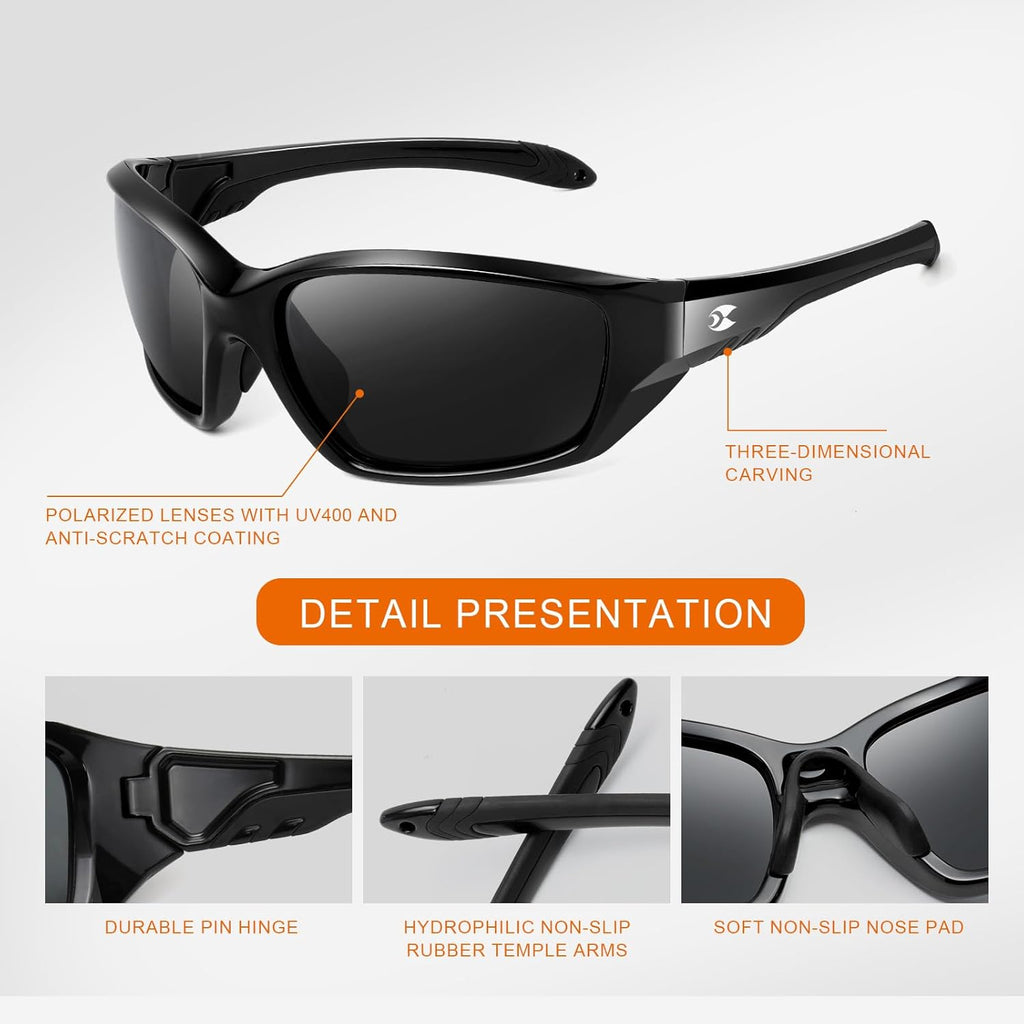 Sports Polarized Sunglasses for Men: Womens UV400 Protection Sun Glasses Wrap Around Goggles for Fishing Driving TR90