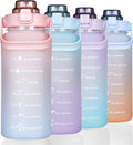 Large Motivational Water Bottle with Straw Time Marker BPA Free for Sport and Fitness (Pink Blue, 64 Oz / Half Gallon)