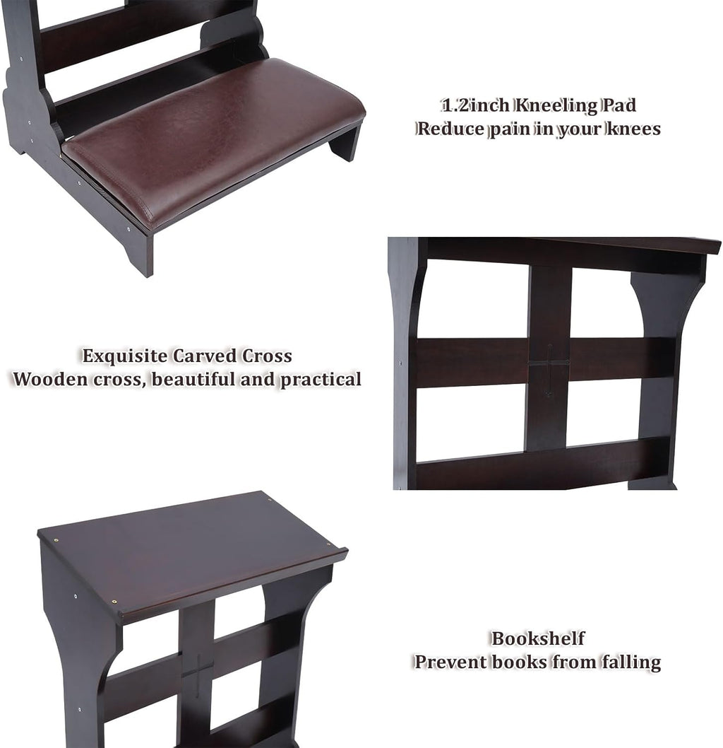 Prayer Kneeler Bench, Wooden Kneelers for Praying with Cushion Pad
