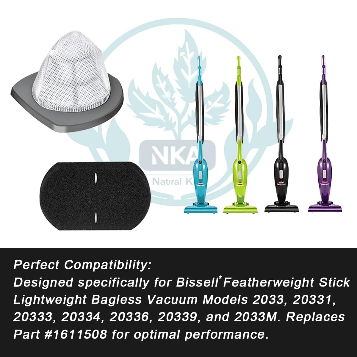 NKA 8 Set 2033 Foam& Mesh Filter Kit for Bissell Featherweight Stick Vacuum
