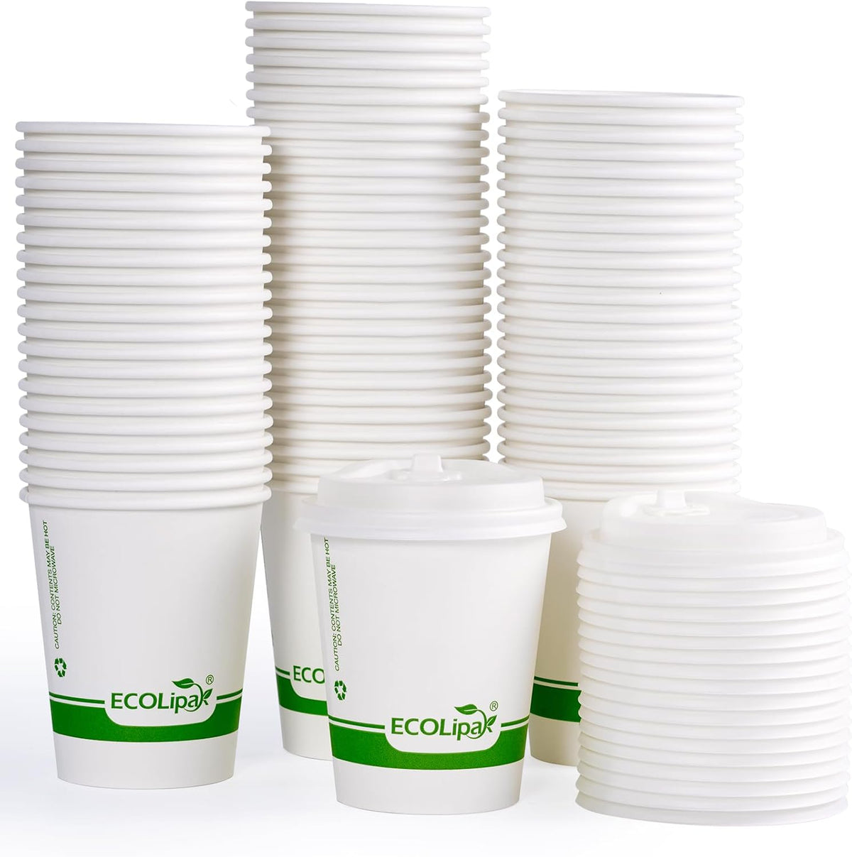 200 Count 8 oz Compostable Paper Coffee Cups with CPLA Lid