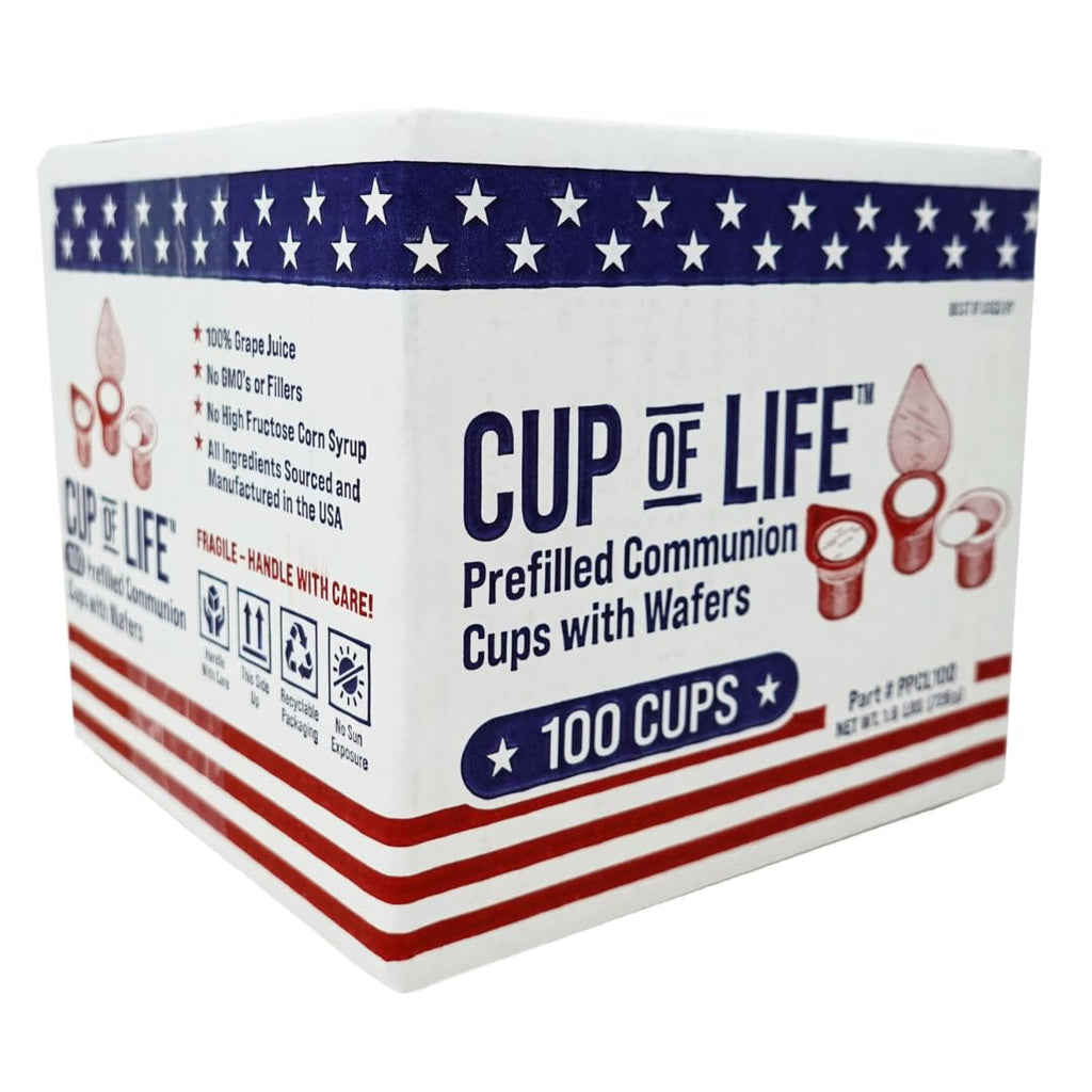 100 Prefilled Communion Cups with Premium Red Grape Juice and Wafers by Cup of Life – Fresh, Convenient, and Ready to