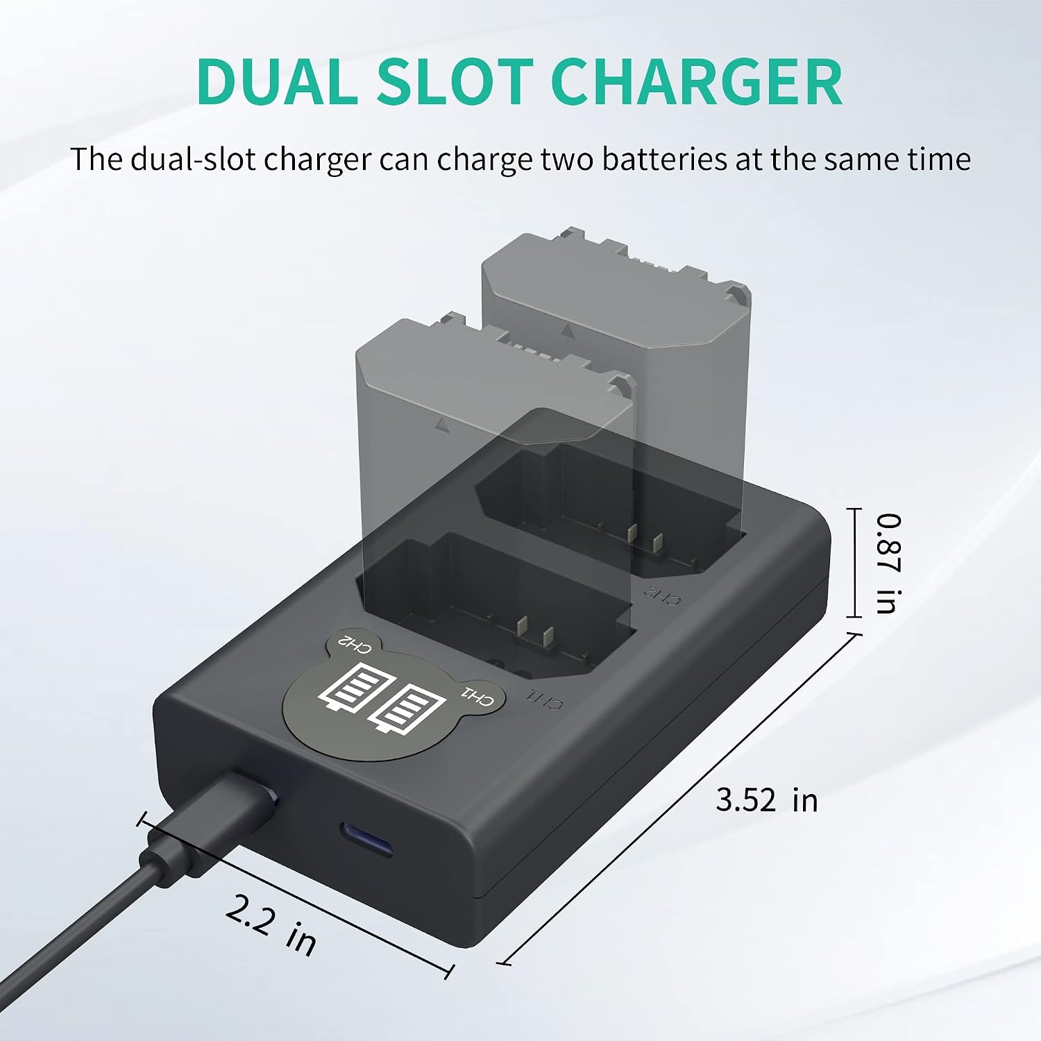 NP-FZ100 Camera Battery Charger, Dual USB Charger with LCD Display, Compatible with Sony A7iii, A7iv, A7C, A6700