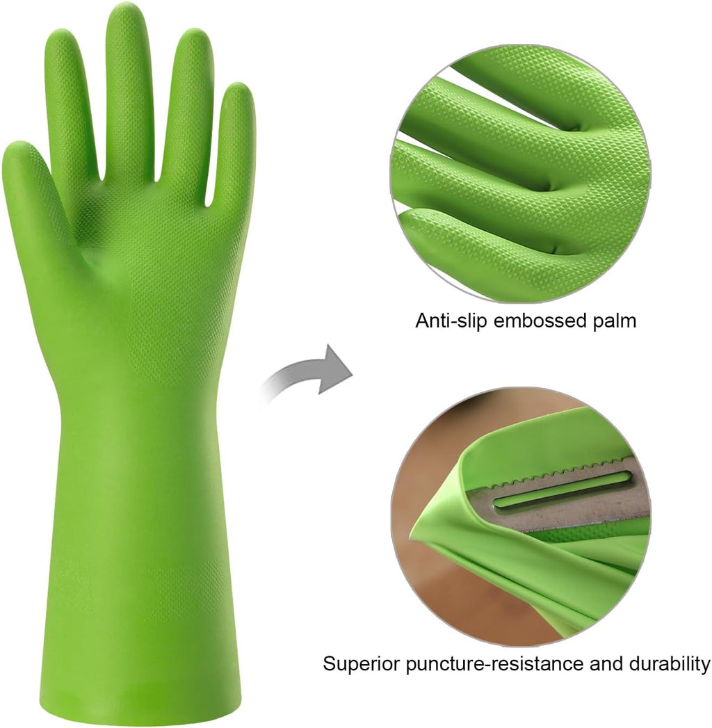 Rubber Cleaning Gloves for Kitchen - 4 Pairs Reusable Dishwashing Gloves for Household, Flexible Long-lasting &