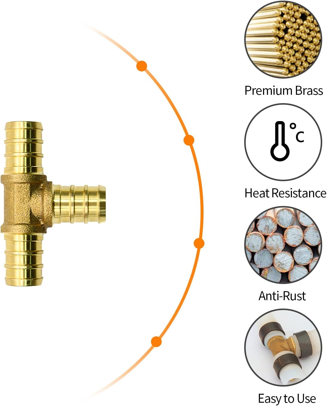 25 Pack 1/2" PEX Fittings, PEX Tee Fittings, Brass PEX Fittings
