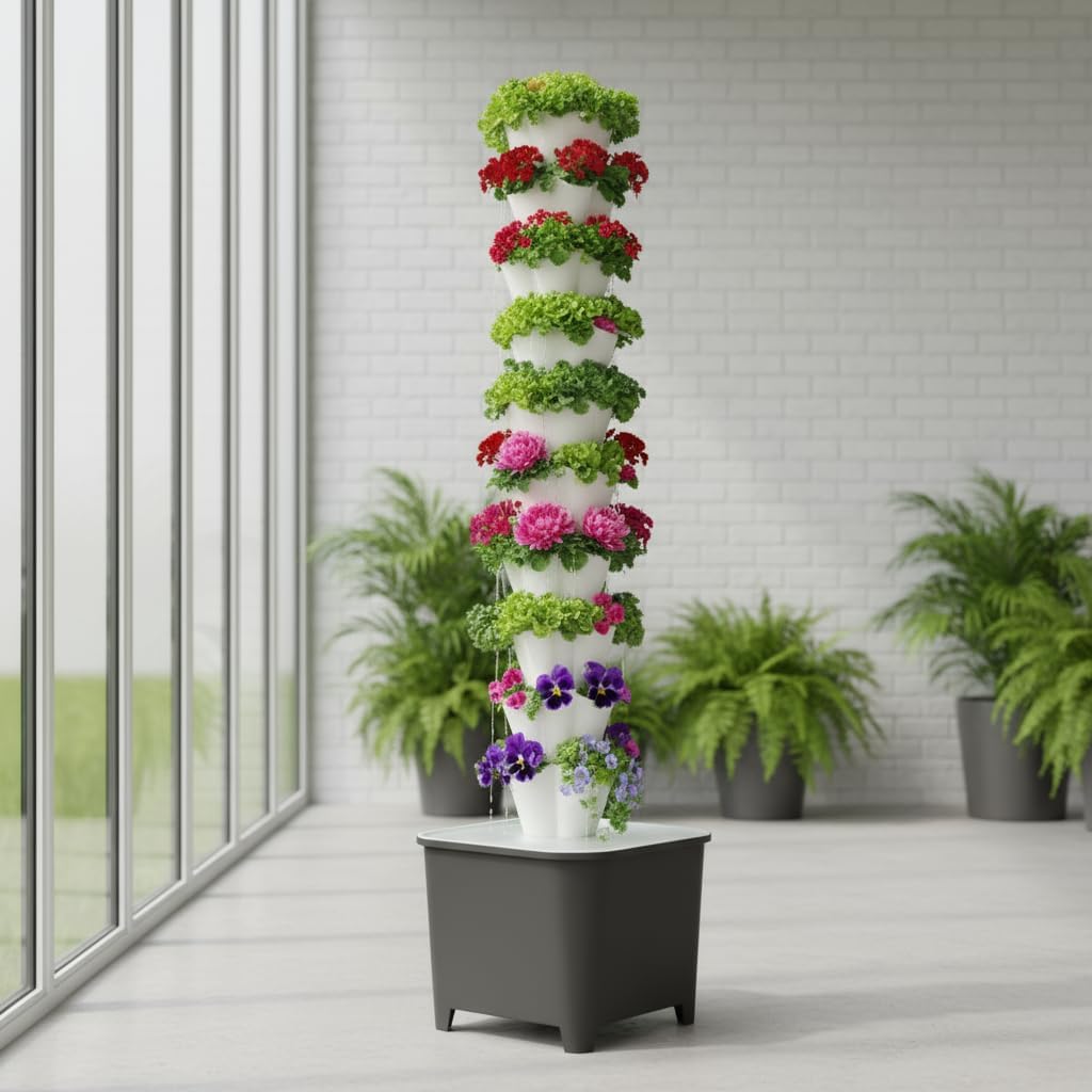 S Hydroponic Growing System Kit, Aeroponic Tower 50 Hole Garden Vertical Vegetable Planting System with Pump and